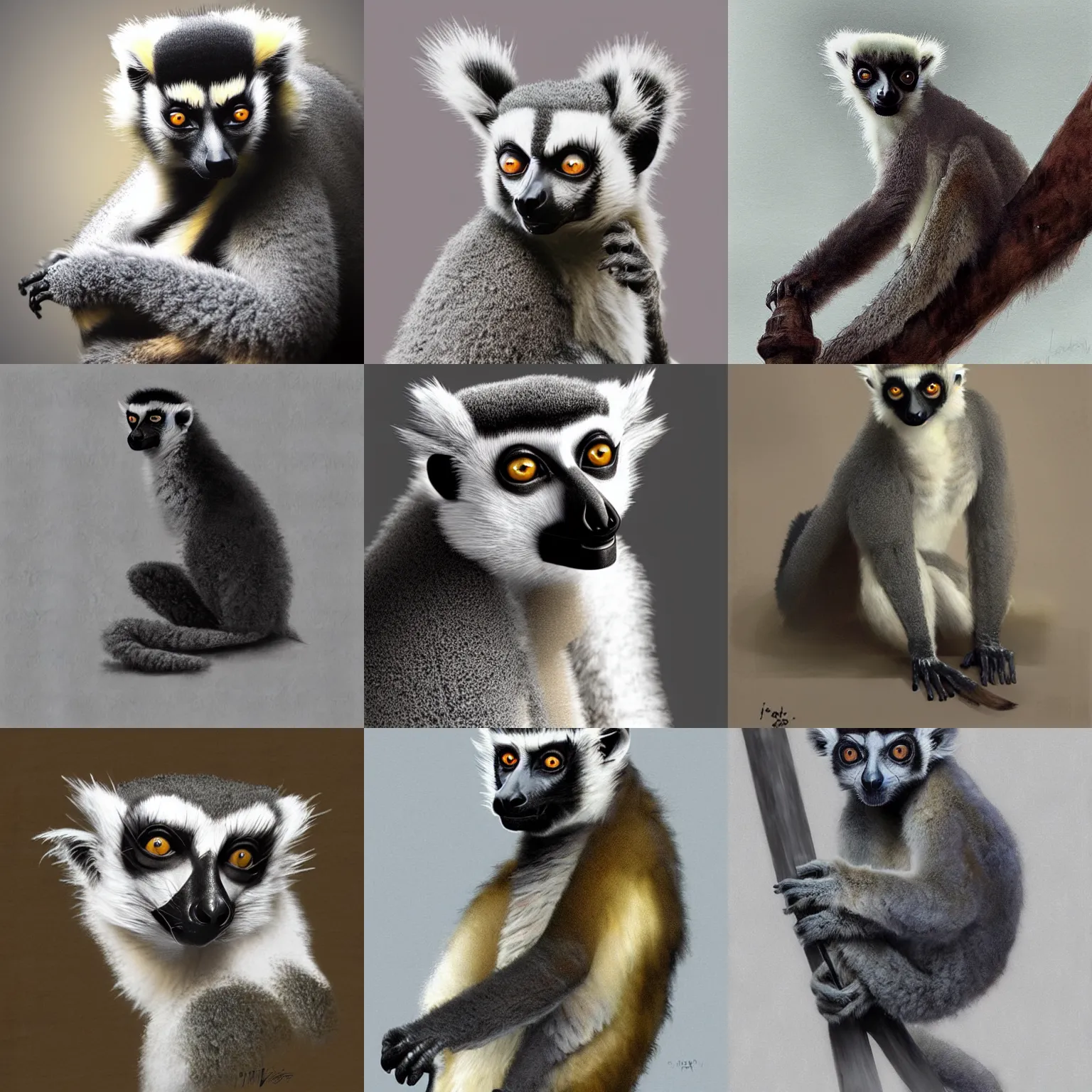 Prompt: a lemur in the style of ruan jia