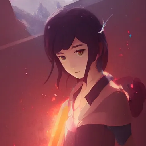 Image similar to 😌💔😟😈. cgsociety masterpiece, artstation trending, by rossdraws, ghibli, Kimi no Na wa, greg rutkowski