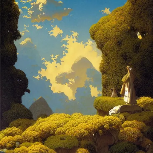 Image similar to a portal to another world. detailed. rule of thirds. intricate. sharp focus. wide angle. painting by maxfield parrish. wlop. greg rutkowski.