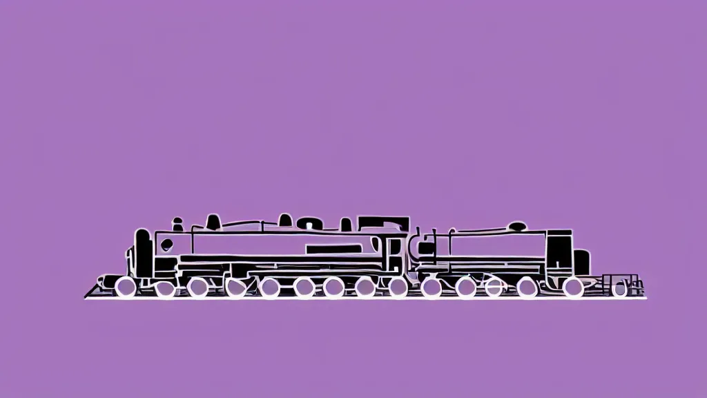 Prompt: Minimalistic vector art of a steam train on a purple background