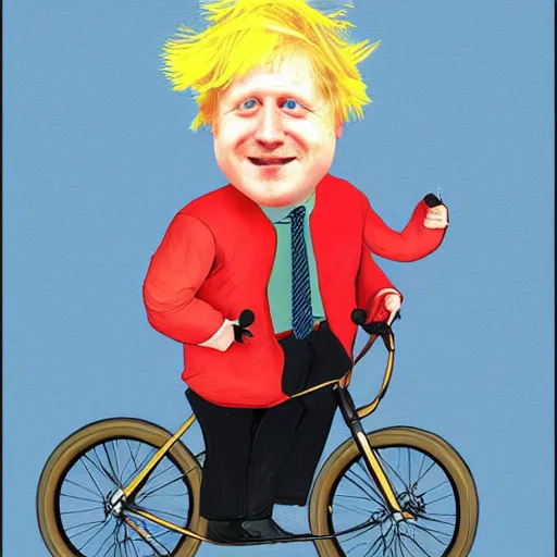 Image similar to Boris Johnson riding a unicycle in a silly costume, digital art