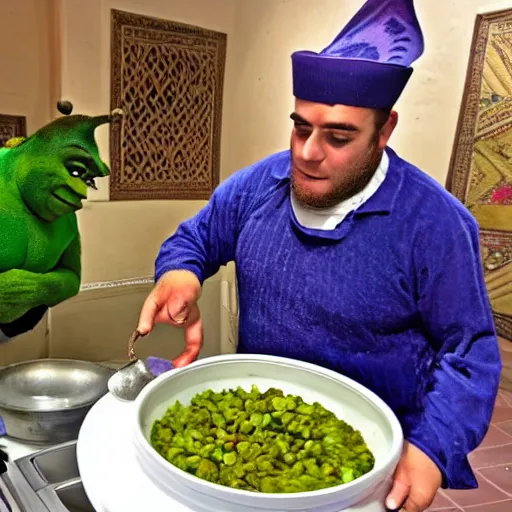 Image similar to Shrek making a moroccan tagine