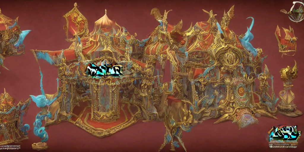 Image similar to a 3d sculpt of a baroque evil circus tent, world of warcraft, league of legends