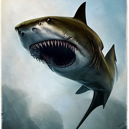 Prompt: ruan jia illustration of a shark, Alien mouth