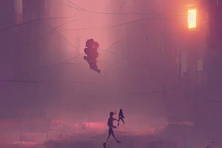 Prompt: a running man in a post-apocalyptic world, volumetric light, art by pascal campion, artstation