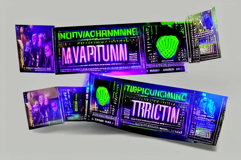 Prompt: photoshop mockup of a concert ticket, bandname is tripmachine, tour is invasion of the tripmachines, realistic digital art, 3 d render of a huge futuristic steampunk generator, 8 k, fluorescent colors, halluzinogenic, multicolored, exaggerated detailed, unreal engine