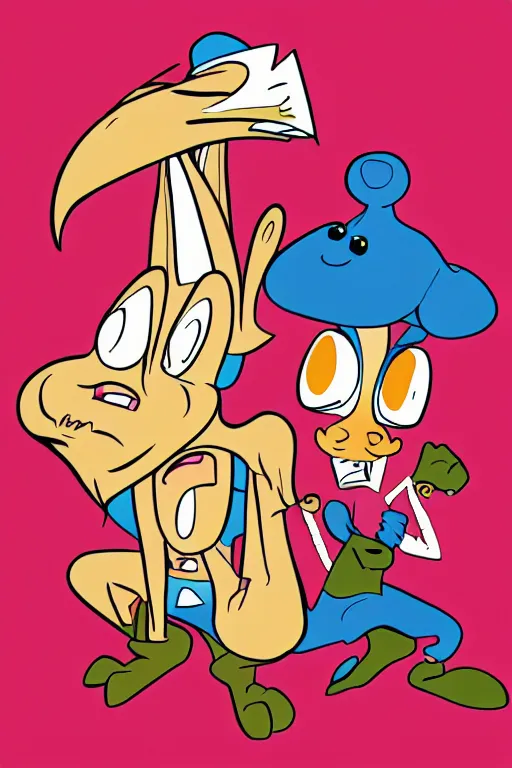 Image similar to cartoon drawing of ren and stimpy as older characters