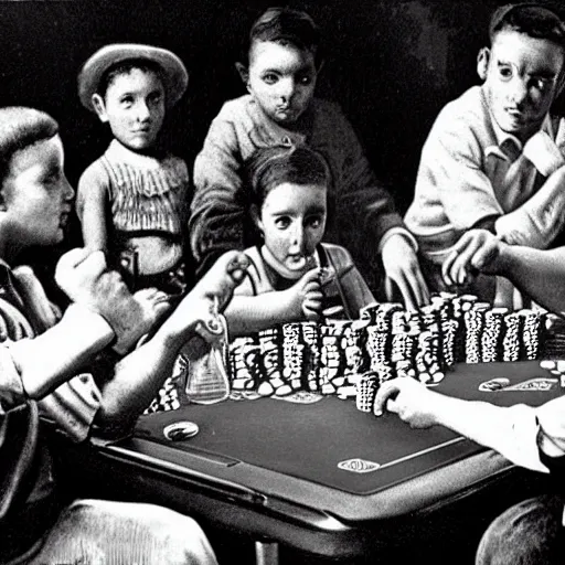 Image similar to children drinking beer at a poker table