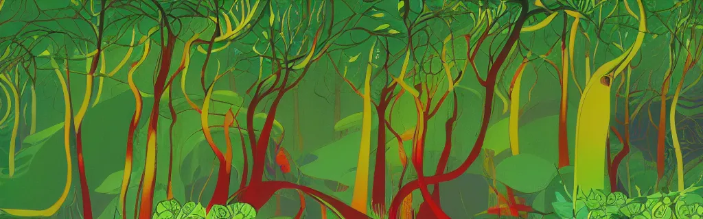 Image similar to forest with green roses, animated film, stylised, illustration, by eyvind earle, scott wills, genndy tartakovski