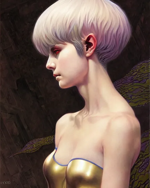 Image similar to portrait of beautiful cute young maiden girl with short white hairs in warhammer armor, art by ( ( ( kuvshinov ilya ) ) ) and wayne barlowe and gustav klimt and artgerm and wlop