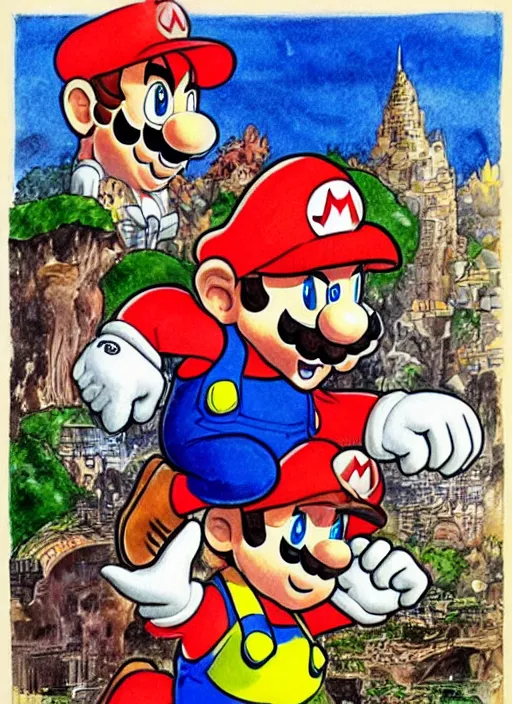 Prompt: mario by ralph bakshi, highly detailed, intricate, watercolors