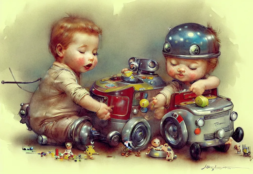 Image similar to toddler ( ( ( ( ( 1 9 5 0 retro future living room. muted colors. toys laying around ) ) ) ) ) by jean baptiste monge, chrome red