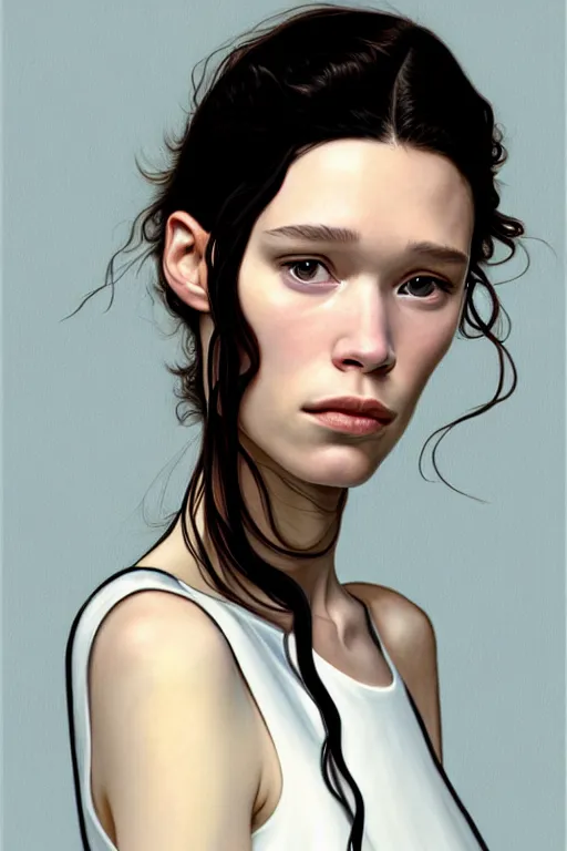 Image similar to a gallery artwork by Phil noto of Astrid berges frisbey; proportional face; beautiful face; lithe; wistful; symmetrical features