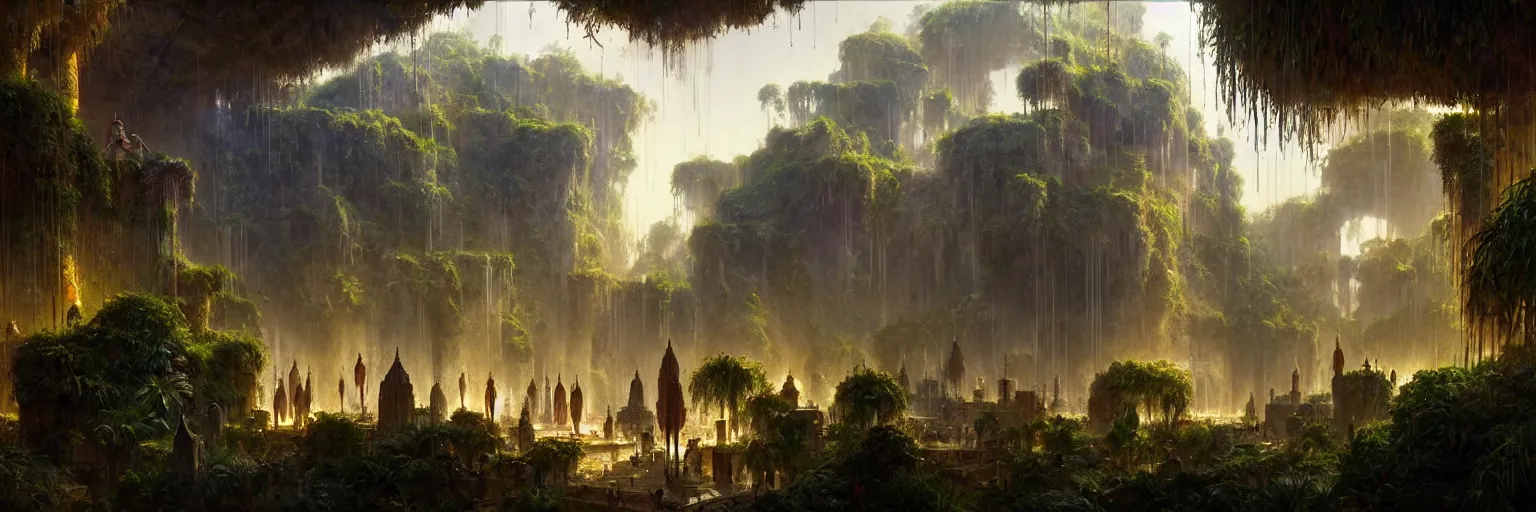 Image similar to a cinematic scene from the hanging gardens of babylon, concept art by james gurney and greg rutkowski, dramatic lighting, ultra hd, hdr, 8 k