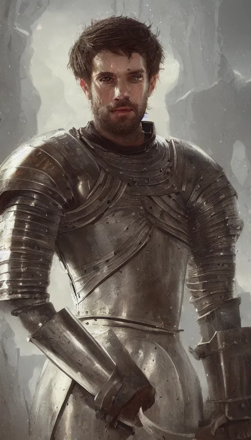 Image similar to Portrait of a medieval knight, male, detailed face, highly detailed, cinematic lighting, digital art painting by greg rutkowski