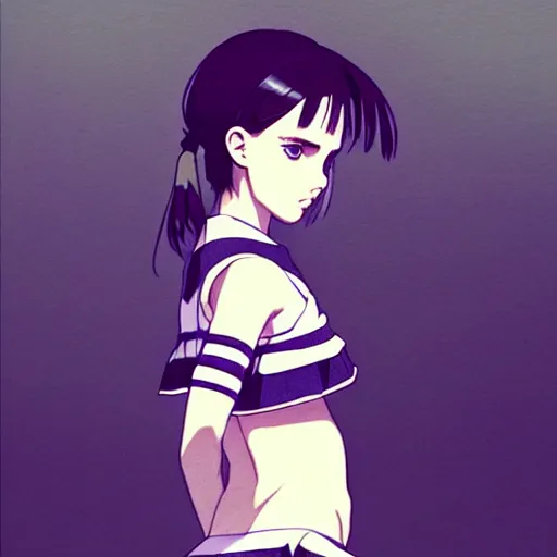 Image similar to a beautiful! boyish! natalie portman alluring gravure! model, wearing japanese school girl outfit with mayan pattern and native style, aztec street fashion, gapmoe yandere grimdark, trending on pixiv fanbox, painted by greg rutkowski makoto shinkai takashi takeuchi studio ghibli, akihiko yoshida