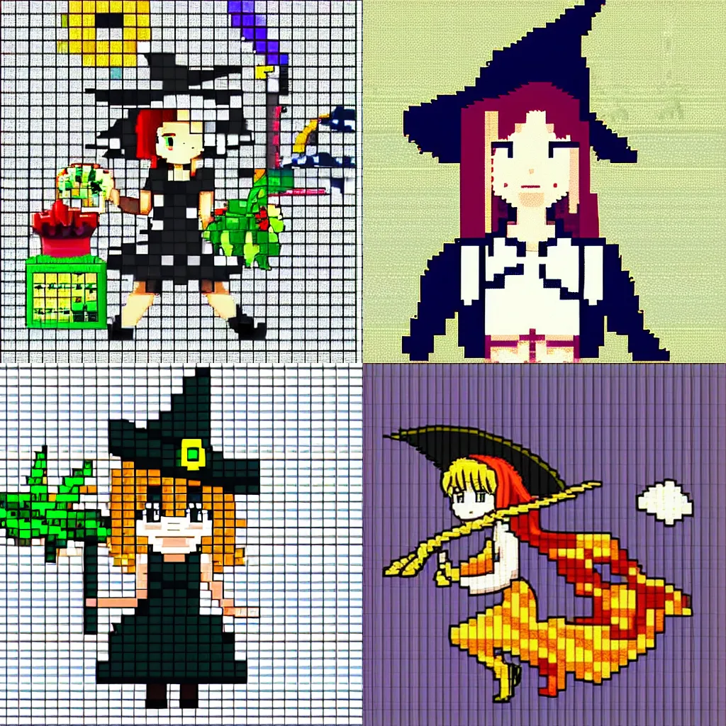 Prompt: anime witch pixel art, pixel art