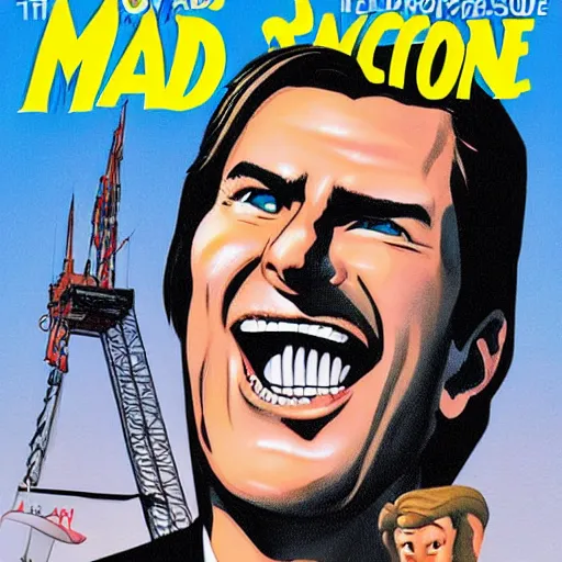 Prompt: TOM CRUISE on the cover of MAD cartoon coverart stly Al Jaffee