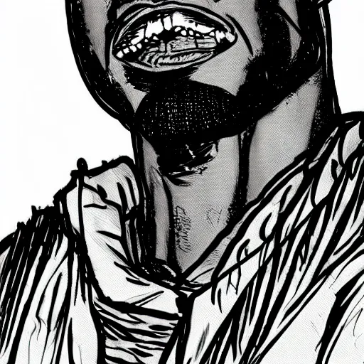 Image similar to manga panel of kanye west in the style of kentaro miura, 8 k, 4 k, masterpiece, trending on artstation