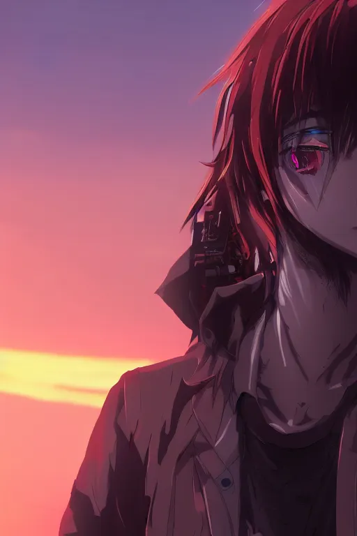 Prompt: beautiful anime man, detailed face, cyberpunk environment, sunset, very accurate and detailed, 8k