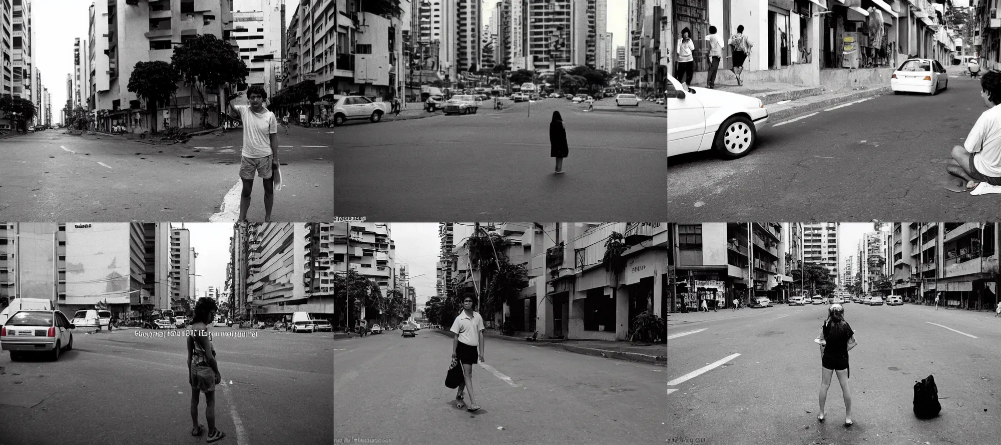 Prompt: uma pessoa solitaria no meio da rua em sao paulo, 1 9 9 0,