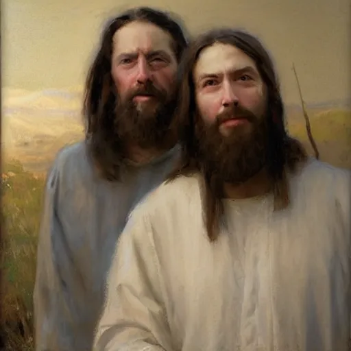 Prompt: Richard Schmid and Jeremy Lipking portrait painting happy smiling classic Jesus christ