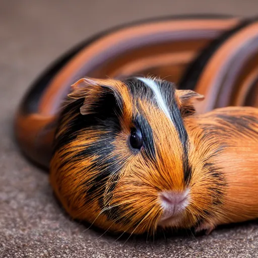 Image similar to a cute guinea pig centipede, coiled like a snake, 4 k photo