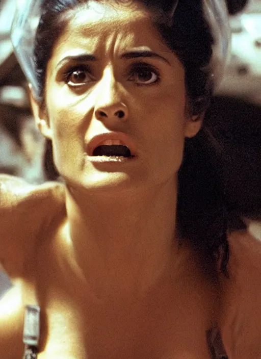 Prompt: film still of salma hayek in the movie Alien, captured in a creamy alien substance, scary, cinematic shot, 4k.