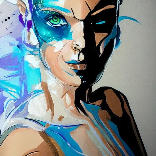 Image similar to woman portrait made out of paint, beautiful, cyborg, comic book art