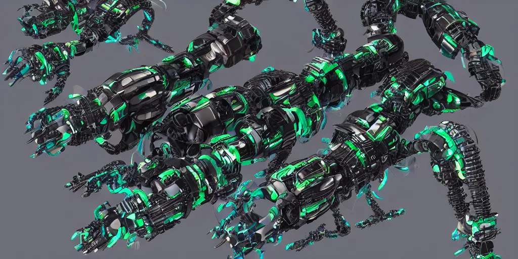 Image similar to Phosphorite centipede robotics advanced cybernetics Smart bionicle organism biomimmicry exoskeleton Biomorph hydraulics trending on behance visualisation industrial design trendinc on artstation