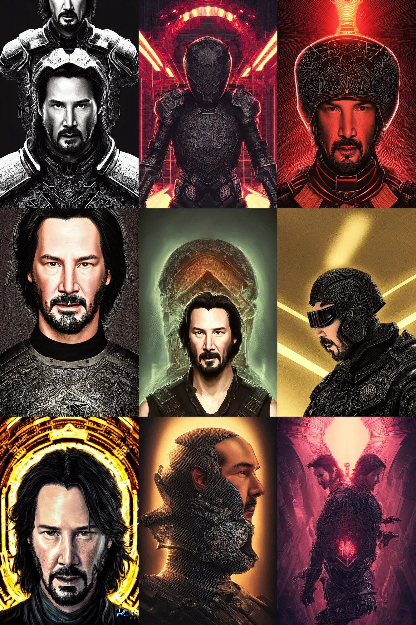 Prompt: portrait isometric drawing, printerest, keanu reeves in black dragon armor, intricate, epic lighting, cinematic composition, hyper realistic, 8k resolution, unreal engine 5, by Artgerm, tooth wu, dan mumford, beeple, wlop, rossdraws, James Jean, Andrei Riabovitchev, Marc Simonetti, yoshitaka Amano, Artstation