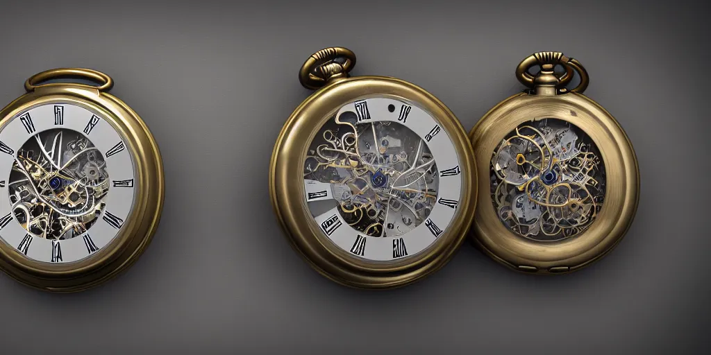 Image similar to exploded view of a pocket watch, highly detailed illustration, photorealistic diagram, 8 k resolution, octane render,