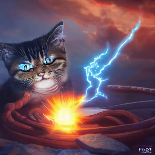 Image similar to cat - goku hybrid genkidama charging, golden hour, fantasy, sharp focus, digital art, hyper realistic, 4 k, unreal engine, highly detailed, hd, dramatic lighting by brom, trending on artstation, new cats movie