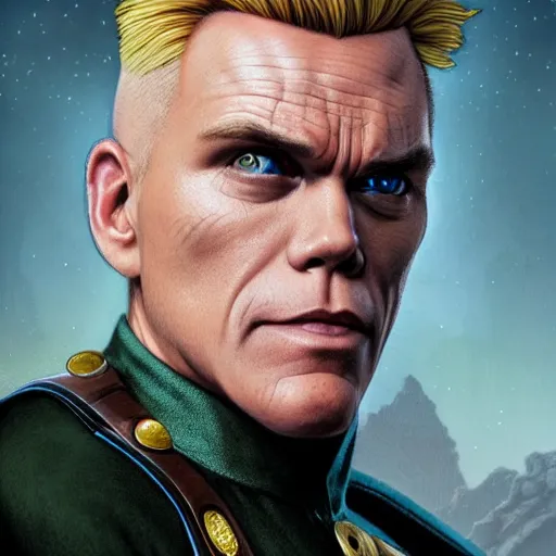 Prompt: christopher titus as guile from street fighter, ultra realistic, concept art, intricate details, eerie, highly detailed, photorealistic, octane render, 8 k, unreal engine. art by artgerm and greg rutkowski and magali villeneuve and alphonse mucha