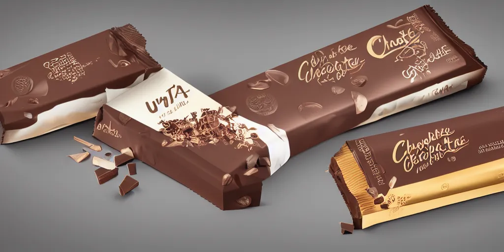 Image similar to a packaging design for a chocolate bar, octane render, ultra realistic