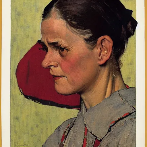 Prompt: frontal portrait of a woman wearing a kasa, by norman rockwell