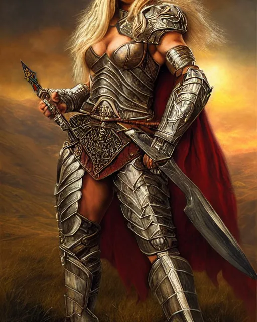 Image similar to a fierce and muscular warrior princess in full armor, fantasy character portrait by howard david johnson, yael nathan
