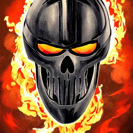 Prompt: armored knight, skull helmet with flaming eyes, pulpy fantasy illustration