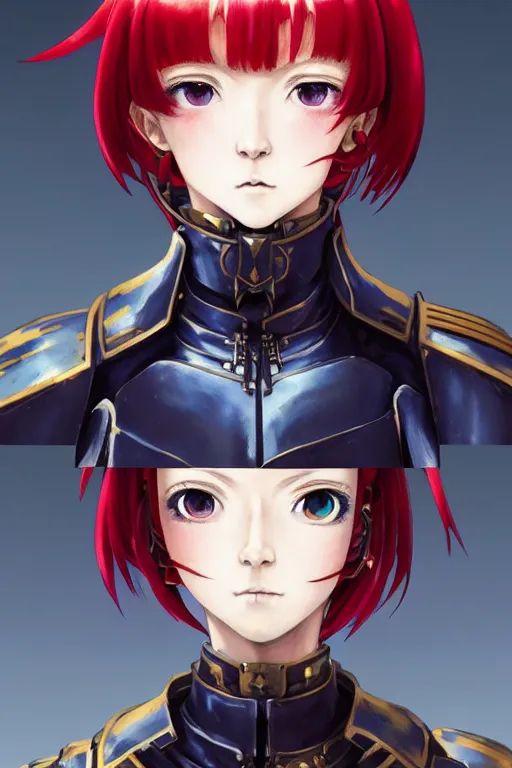 Image similar to portrait of Anime sister of battle, Warhammer 40000, cute-fine-face, red-short-hair pretty face, realistic shaded Perfect face, fine details. Anime. realistic shaded lighting by Ilya Kuvshinov katsuhiro otomo ghost-in-the-shell, magali villeneuve, artgerm, rutkowski, WLOP Jeremy Lipkin and Giuseppe Dangelico Pino and Michael Garmash and Rob Rey