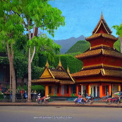 Image similar to luang prabang in the style of James gurney