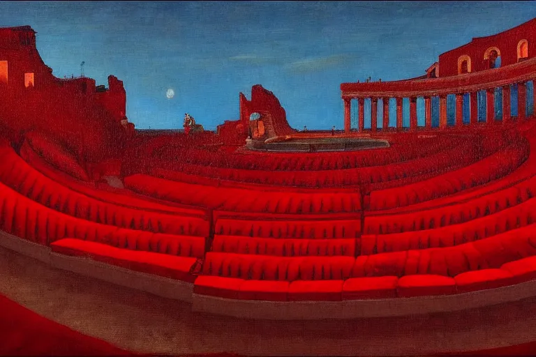 Image similar to only with red, a red great emperor, taormina amphitheatre, crowd with big smile, in the style of beksinski, parts by edward hopper, parts by rodcenko, parts by yue minjun, intricate and epic composition, red by caravaggio, insanely quality, highly detailed, masterpiece, red light, artstation, 4 k