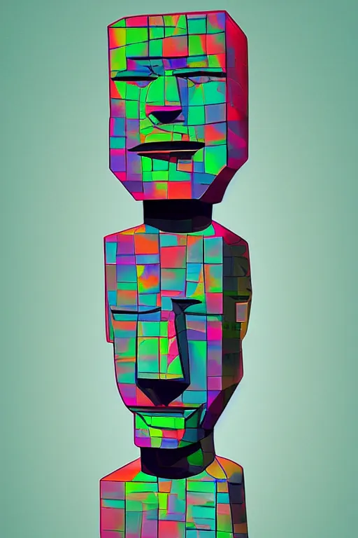 Image similar to cubist moai statue cutout digital illustration cartoon colorful beeple