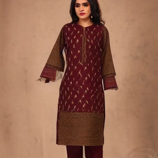 Image similar to a kashmiri paisley design in maroon and beige colors on clothes