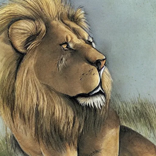 Image similar to jerry pinkney illustration of a lion