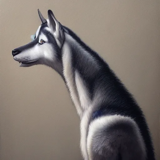 Image similar to a potrait of a husky - girrafe hybrid an ultrafine detailed detailed painting for detailed detailed people 4 k ultra high definition, more real than the realist possible reality times infinity