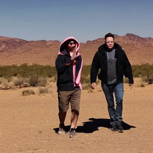 Image similar to elon musk as a hooded traveler in the desert