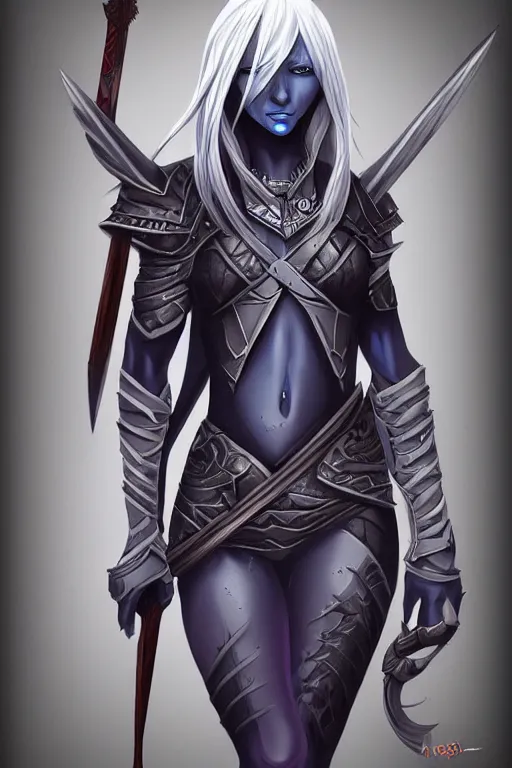 Image similar to a drow warrior, highly detailed, digital art, sharp focus, trending on art station, dungeons and dragons, anime art style