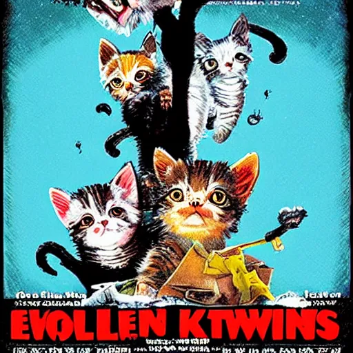 Prompt: Horror movie poster about evil kittens attacking a small town, by Graham Humphreys, movie poster, horror