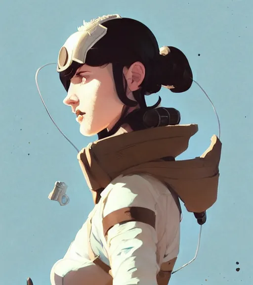 Image similar to portrait of stoic heroic blonde tomboy butch woman engineer and tall black - haired goth feminine woman standing back to back by atey ghailan, by greg rutkowski, by greg tocchini, by james gilleard, by joe fenton, by kaethe butcher, dynamic lighting, gradient light blue, brown, blonde cream and white color scheme, grunge aesthetic