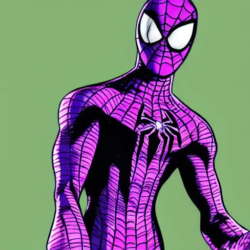 Image similar to purple and green spiderman suit by todd mcfarlane